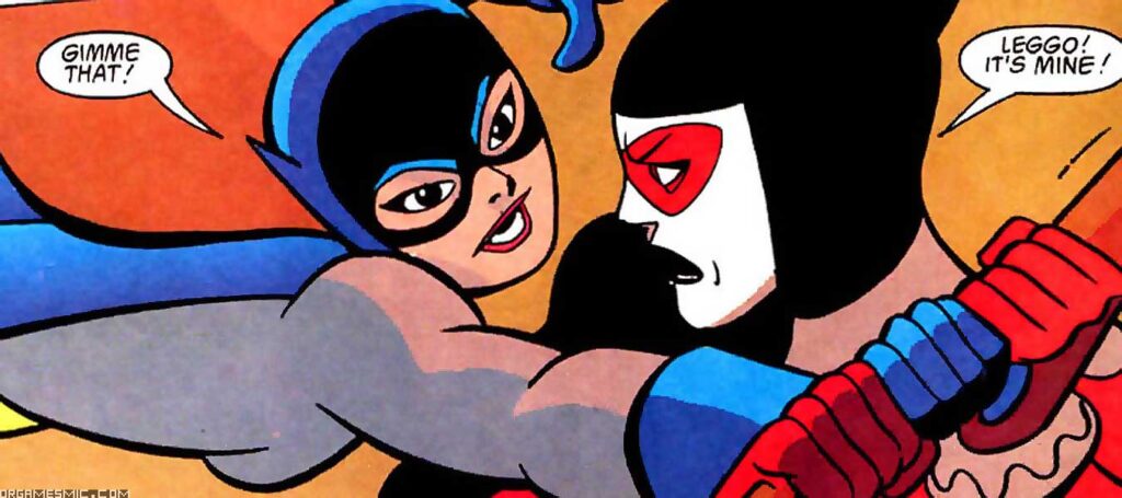 Batgirl and Harley Quinn fight