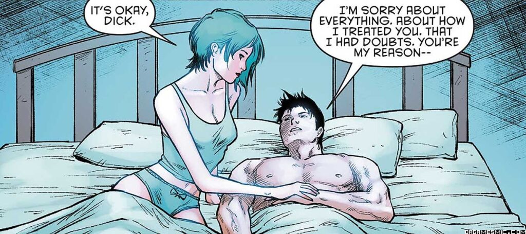 Nightwing in bed with Shawn Tsang