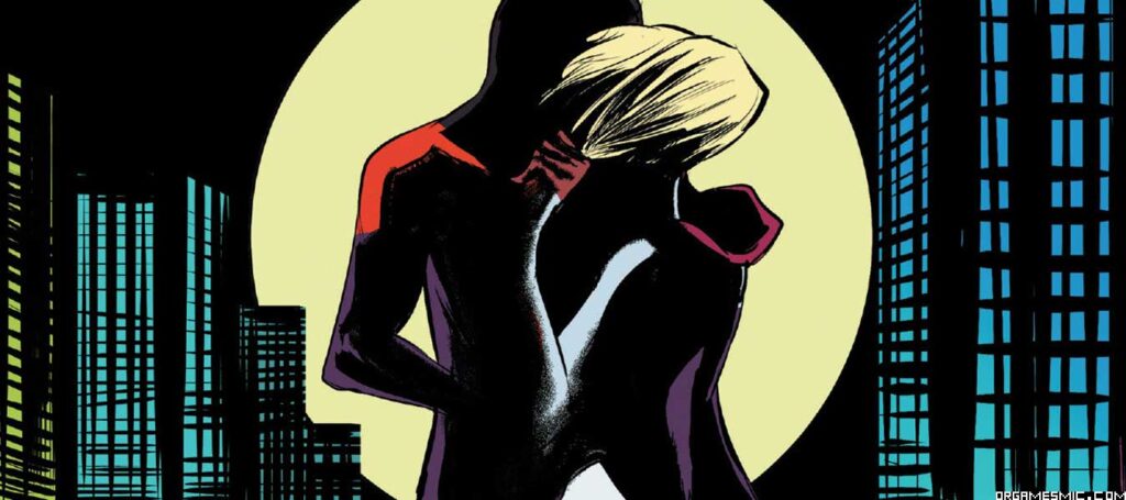 Spider-Gwen kisses Miles