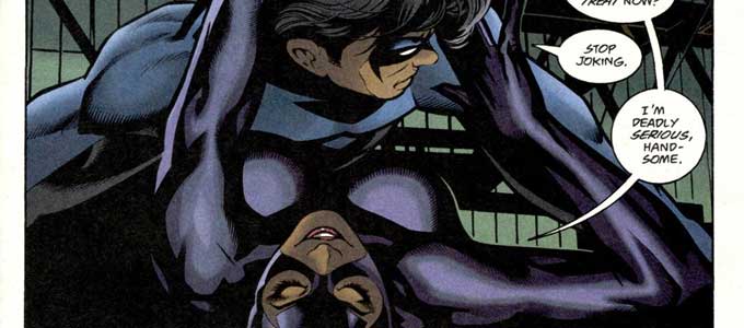 Nightwing on top of Catwoman
