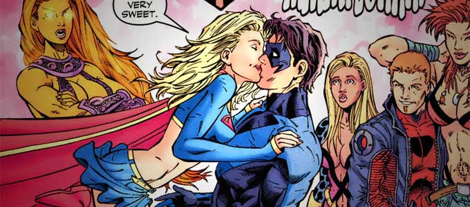 Supergirl kisses Nightwing