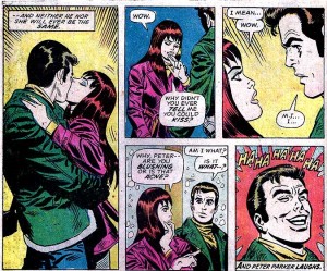 Peter Parket kisses Mary Jane