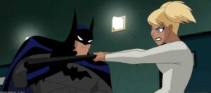Harley Quinn hits Batman with bat