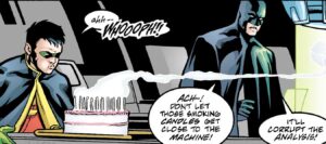 Robing blowing birthday candles