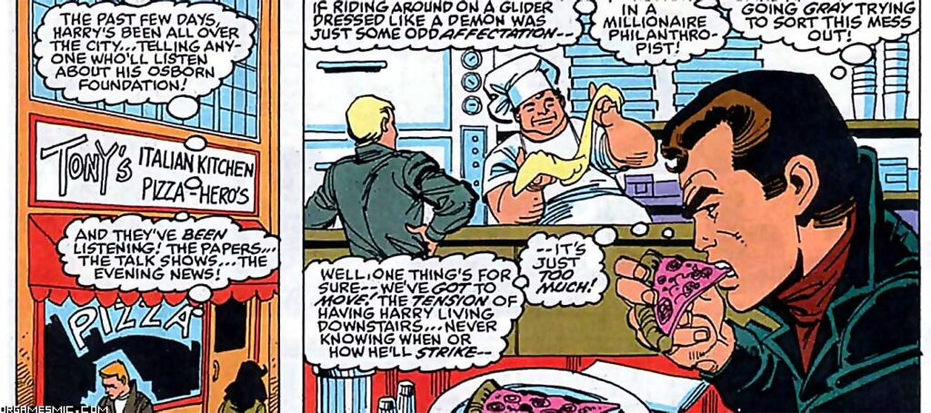Peter Parker eating pizza