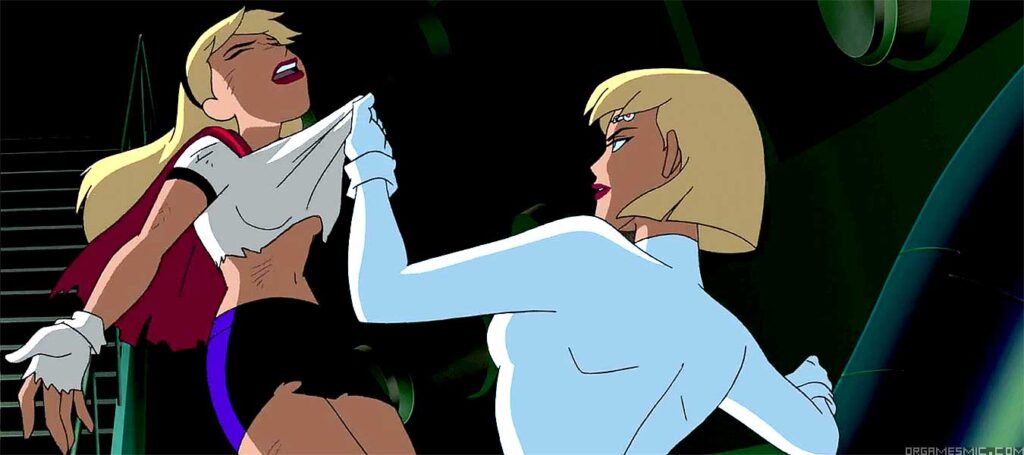 Supergirl injured by Power Girl